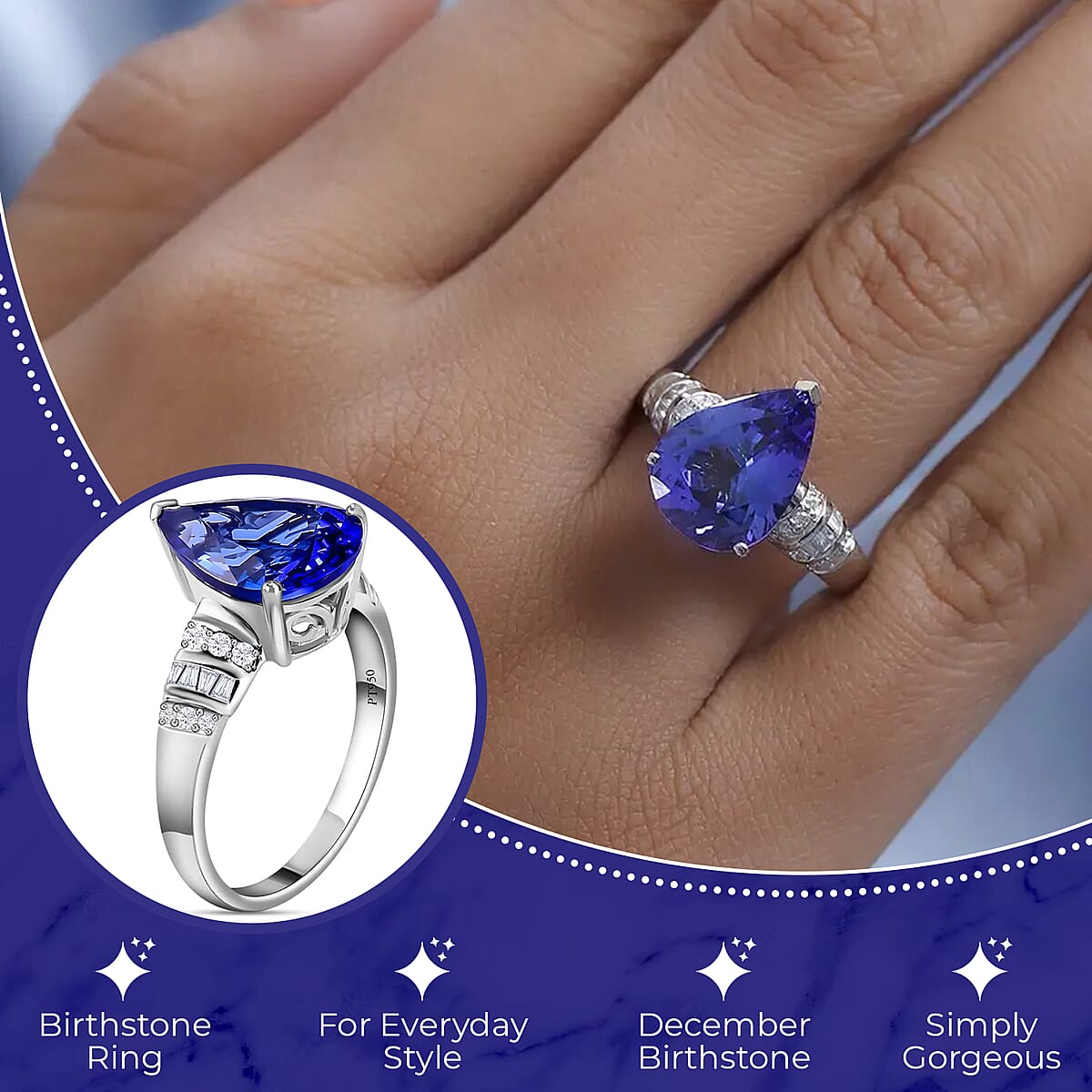 Rhapsody 950 Platinum AAAA Tanzanite and Diamond 6.10 ctw Ring , Tanzanite Ring, Diamond Accents, Platinum Ring 7.50 Grams (Size 9.0) image number 2