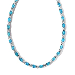 Malgache Neon Apatite and White Zircon Necklace 18 Inches in Platinum Over Sterling Silver 16.50 ctw