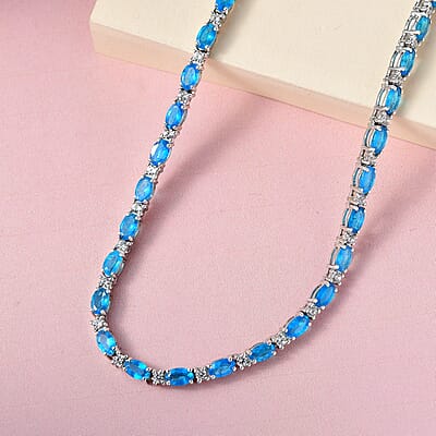 Malgache Neon Apatite and White Zircon Necklace 18 Inches in Platinum Over Sterling Silver 16.50 ctw