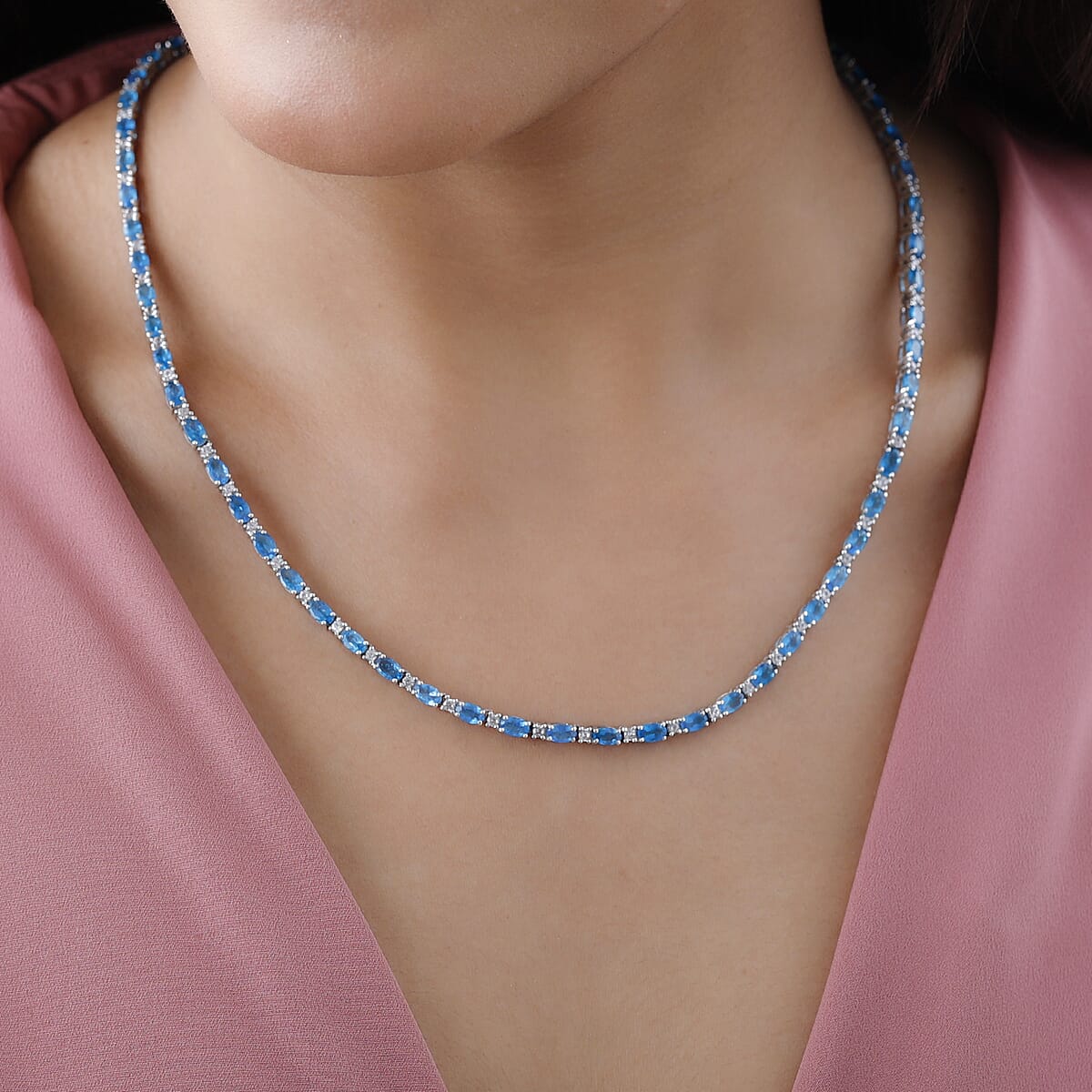Malgache Neon Apatite and White Zircon Necklace 18 Inches in Platinum Over Sterling Silver 16.50 ctw image number 2