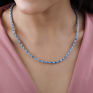 Malgache Neon Apatite and White Zircon Necklace 18 Inches in Platinum Over Sterling Silver 16.50 ctw