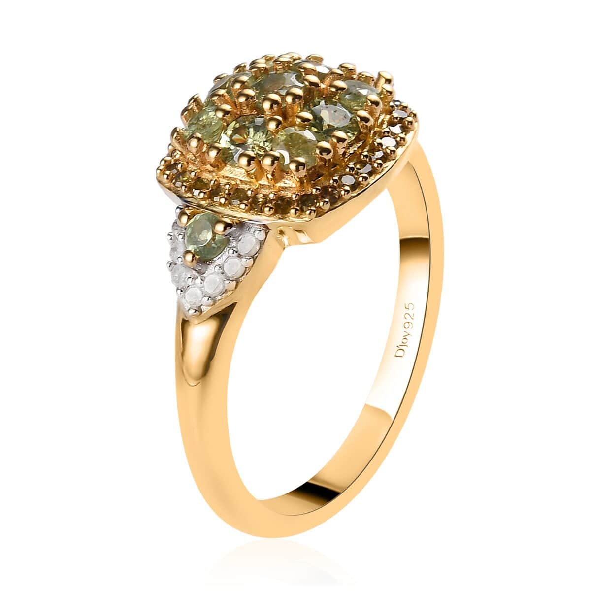 Ambanja Demantoid Garnet, Yellow Diamond and Diamond Ring in Vermeil Yellow Gold Over Sterling Silver (Size 10.0) 0.90 ctw image number 3