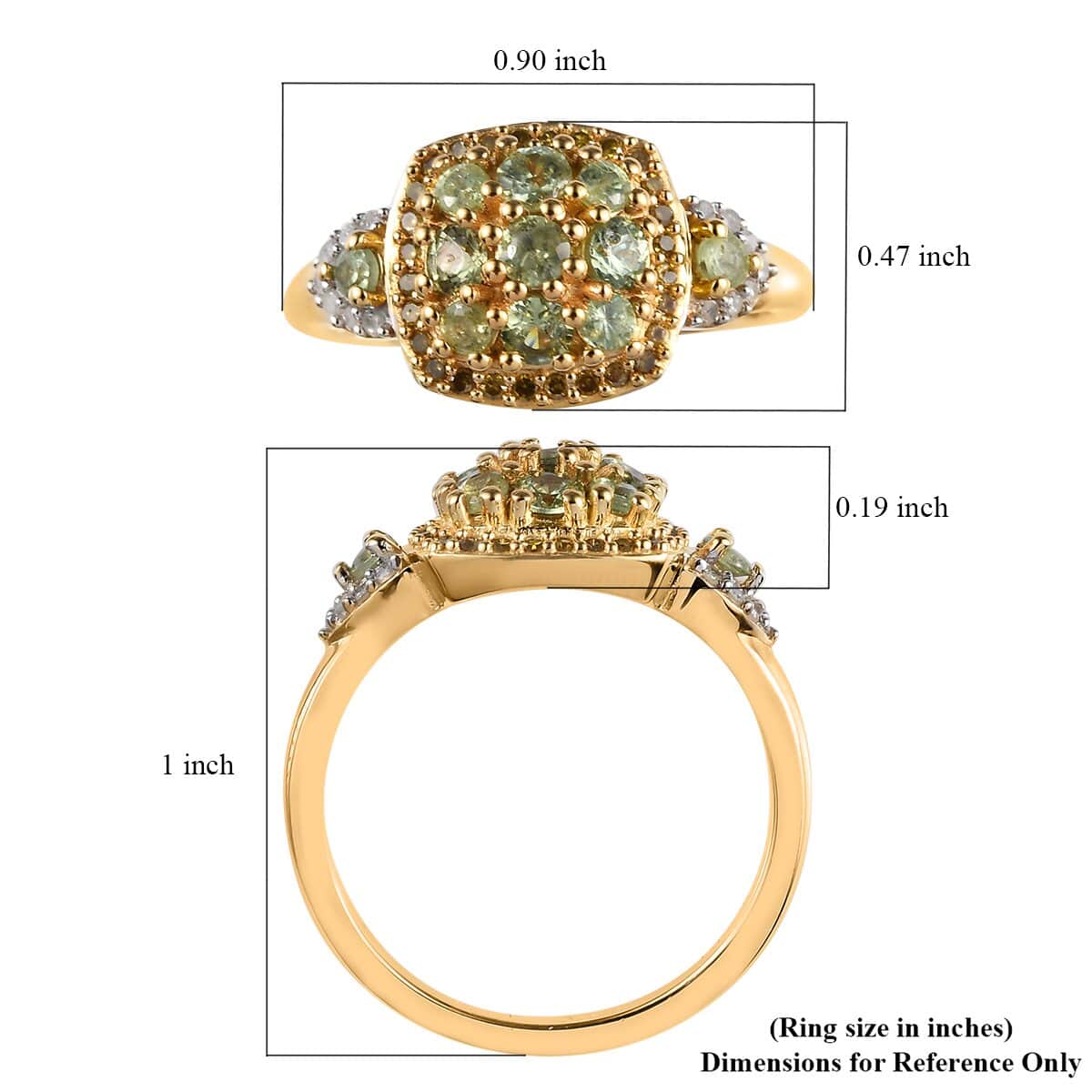 Natural Ambanja Demantoid Garnet, Yellow Diamond and Diamond Ring in Vermeil Yellow Gold Over Sterling Silver 0.90 ctw image number 5
