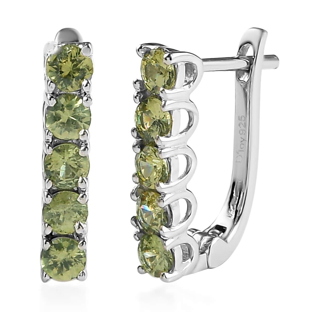 Ambanja Demantoid Garnet Huggie Hoop Earrings in Platinum Over Sterling Silver 1.50 ctw image number 0