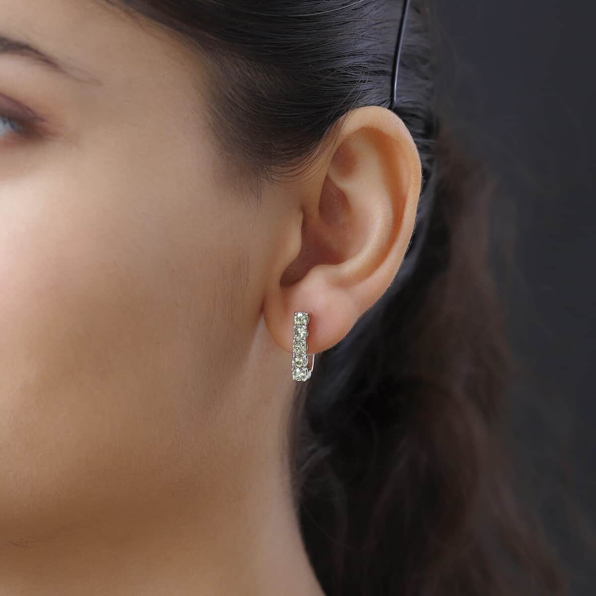 Ambanja Demantoid Garnet Huggie Hoop Earrings in Platinum Over Sterling Silver 1.50 ctw image number 2