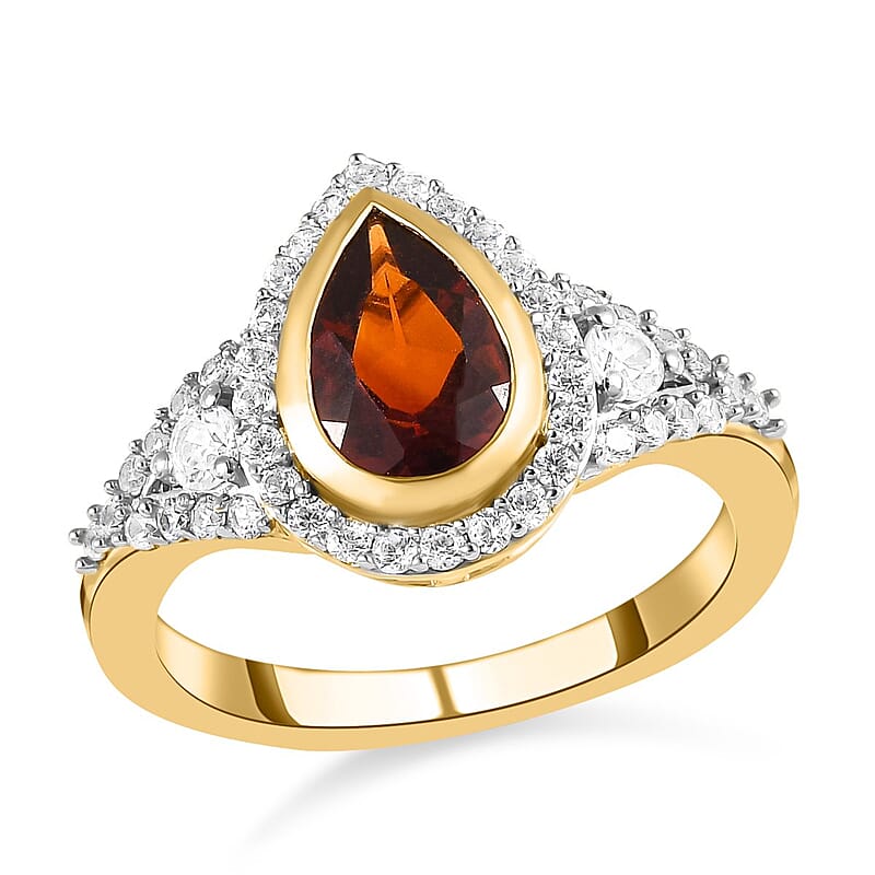 Cherry Citrine and White Zircon 1.65 ctw Ring in 14K Yellow Gold Over Sterling Silver (Size 11.5)