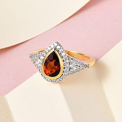Cherry Citrine and White Zircon 1.65 ctw Ring in 14K Yellow Gold Over Sterling Silver (Size 11.5)