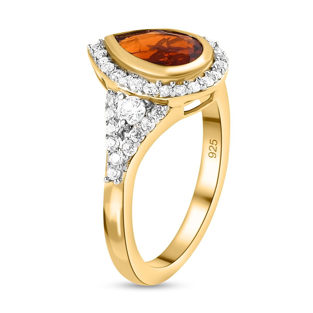 Cherry Citrine and White Zircon 1.65 ctw Ring in 14K Yellow Gold Over Sterling Silver (Size 11.5)