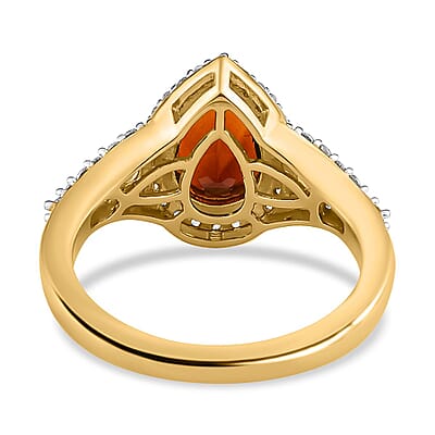 Cherry Citrine and White Zircon 1.65 ctw Ring in 14K Yellow Gold Over Sterling Silver (Size 11.5)