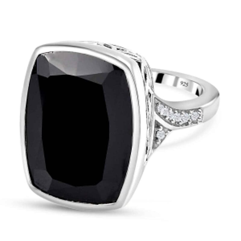 Thai Black Spinel and White Zircon  White Zirconhite White Zircon 23.55 ctw Ring in Platinum Over Sterling Silver (Size 6.5)