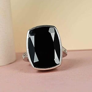 Thai Black Spinel and White Zircon  White Zirconhite White Zircon 23.55 ctw Ring in Platinum Over Sterling Silver (Size 6.5)