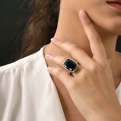 Thai Black Spinel and White Zircon  White Zirconhite White Zircon 23.55 ctw Ring in Platinum Over Sterling Silver (Size 6.5)