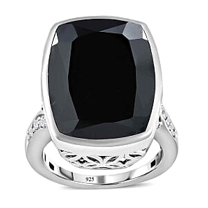 Thai Black Spinel and White Zircon  White Zirconhite White Zircon 23.55 ctw Ring in Platinum Over Sterling Silver (Size 6.5)
