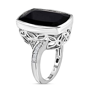 Thai Black Spinel and White Zircon  White Zirconhite White Zircon 23.55 ctw Ring in Platinum Over Sterling Silver (Size 6.5)