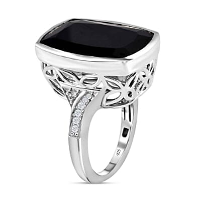Thai Black Spinel and White Zircon  White Zirconhite White Zircon 23.55 ctw Ring in Platinum Over Sterling Silver (Size 6.5)