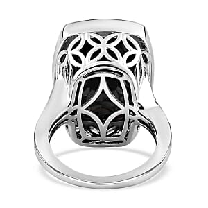 Thai Black Spinel and White Zircon  White Zirconhite White Zircon 23.55 ctw Ring in Platinum Over Sterling Silver (Size 6.5)