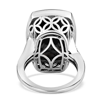 Thai Black Spinel and White Zircon  White Zirconhite White Zircon 23.55 ctw Ring in Platinum Over Sterling Silver (Size 6.5)