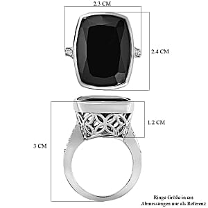 Thai Black Spinel and White Zircon  White Zirconhite White Zircon 23.55 ctw Ring in Platinum Over Sterling Silver (Size 6.5)