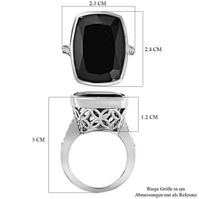 Thai Black Spinel and White Zircon  White Zirconhite White Zircon 23.55 ctw Ring in Platinum Over Sterling Silver (Size 6.5)