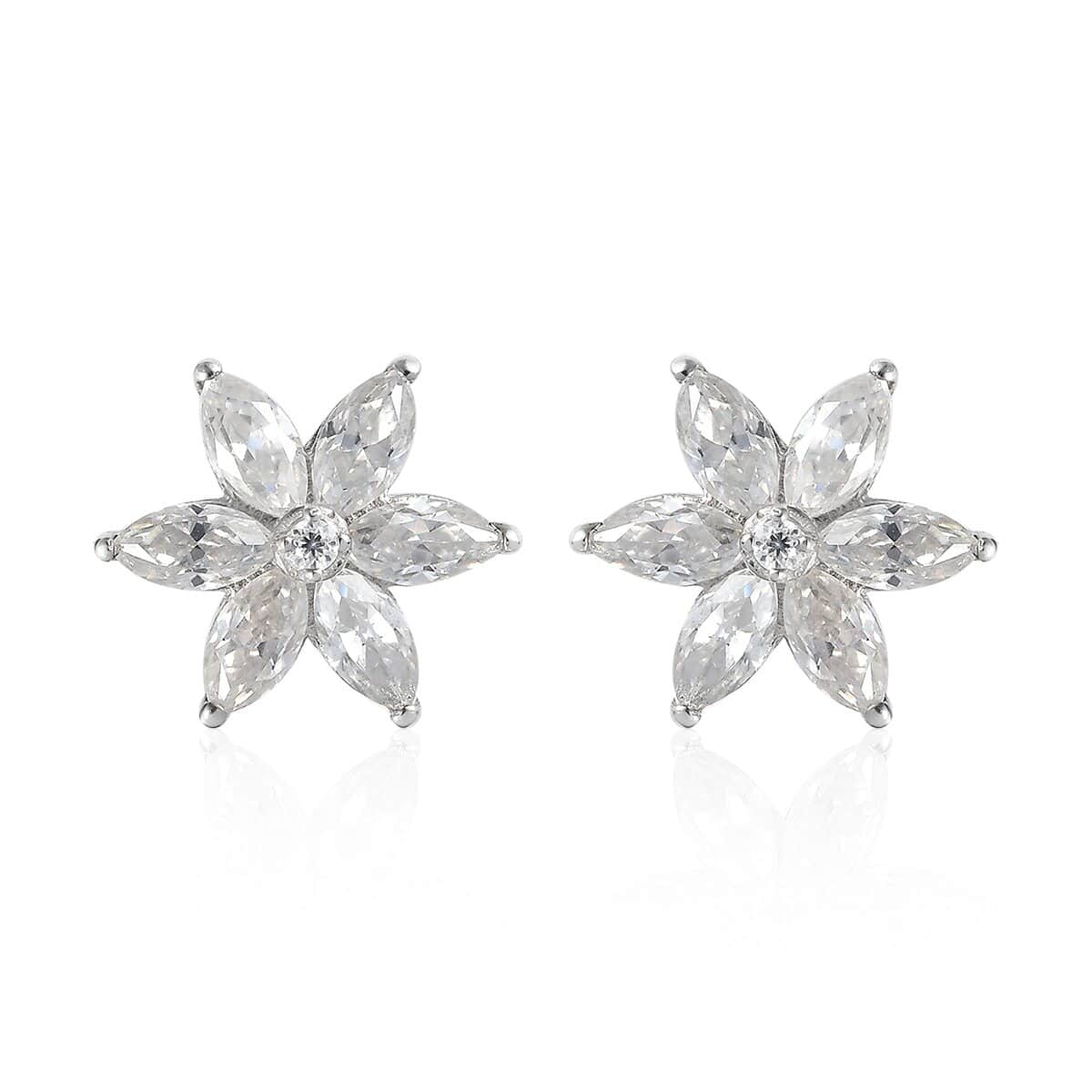 Moissanite Starburst Floral Stud Earrings in Platinum Over Sterling Silver 1.75 ctw image number 0
