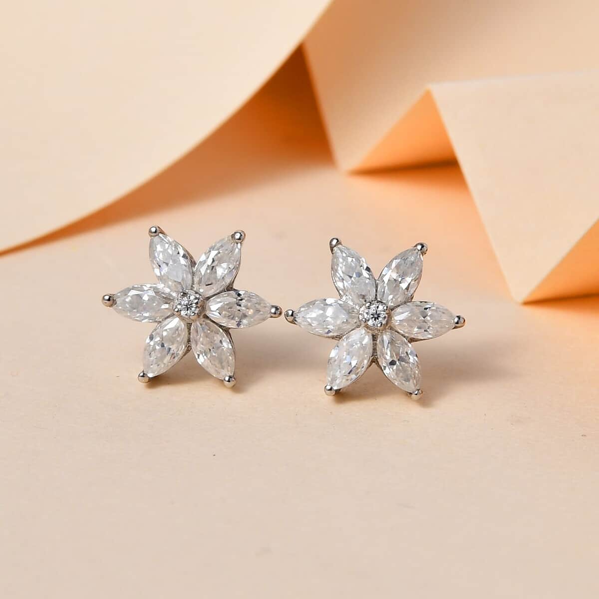 Moissanite Starburst Floral Stud Earrings in Platinum Over Sterling Silver 1.75 ctw image number 1