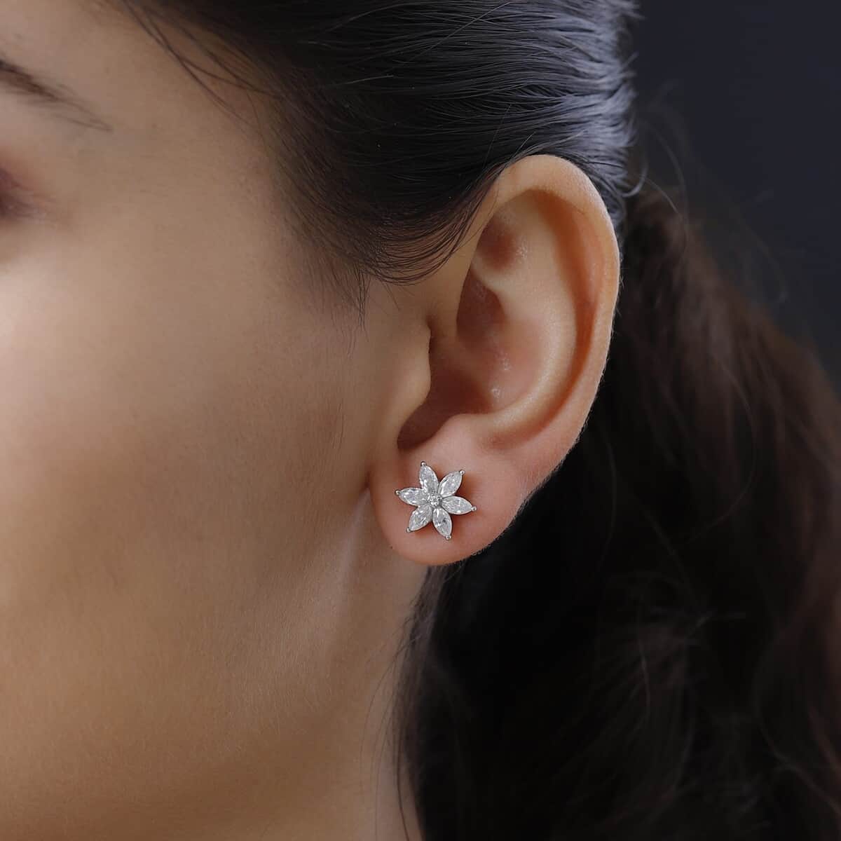 Moissanite Starburst Floral Stud Earrings in Platinum Over Sterling Silver 1.75 ctw image number 2