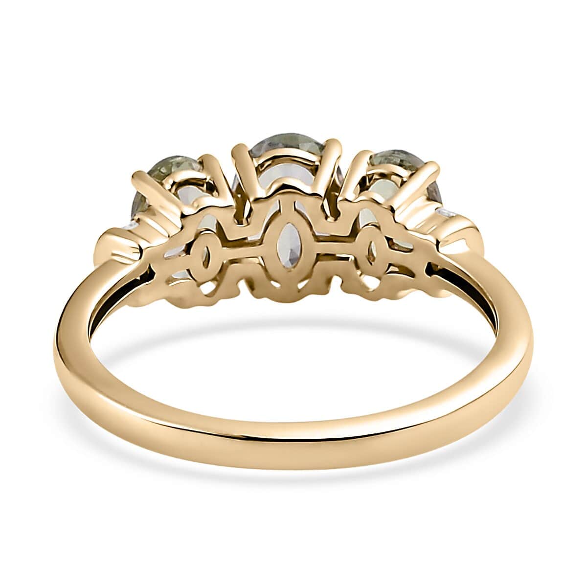 Luxoro 10K Yellow Gold Premium Green Tanzanite and G-H I3 Diamond Trilogy Ring (Size 6.0) 2.00 ctw image number 4