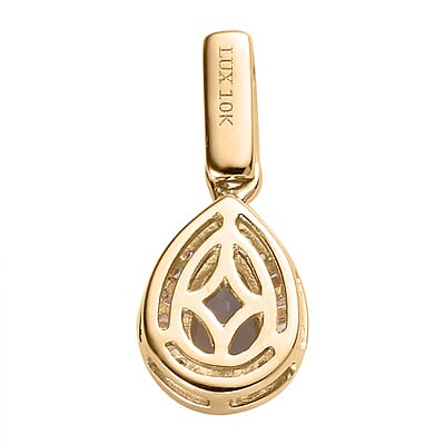 Luxoro 10K Yellow Gold Premium Green Tanzanite and G-H I3 Diamond Halo Pendant 0.65 ctw