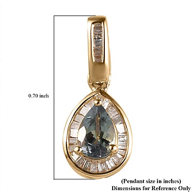 Luxoro 10K Yellow Gold Premium Green Tanzanite and G-H I3 Diamond Halo Pendant 0.65 ctw