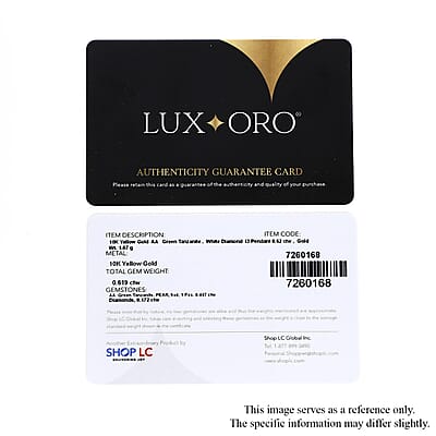 Luxoro 10K Yellow Gold Premium Green Tanzanite and G-H I3 Diamond Halo Pendant 0.65 ctw