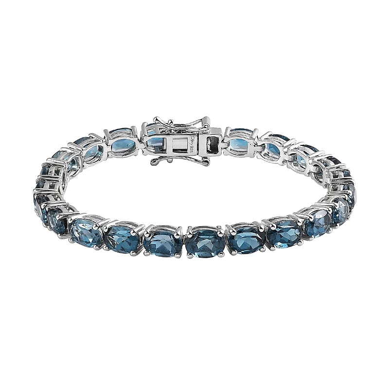 London Blue Topaz Tennis Bracelet in Platinum Over Sterling Silver (6.50 In) 20.90 ctw
