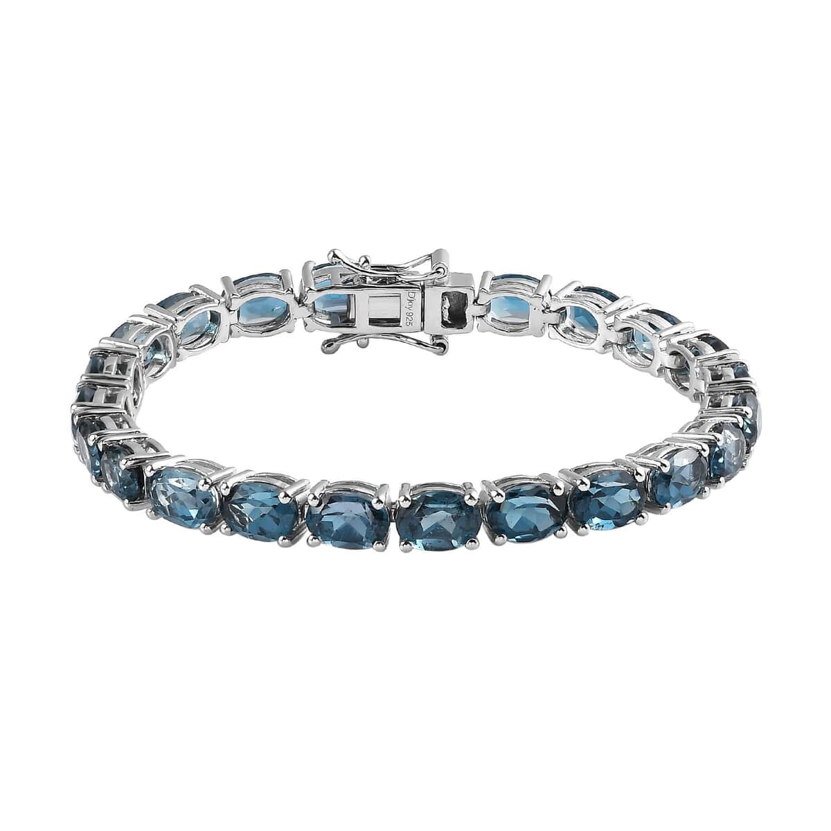 London Blue Topaz Tennis Bracelet in Platinum Over Sterling Silver (6.50 In) 12.90 Grams 20.90 ctw image number 0