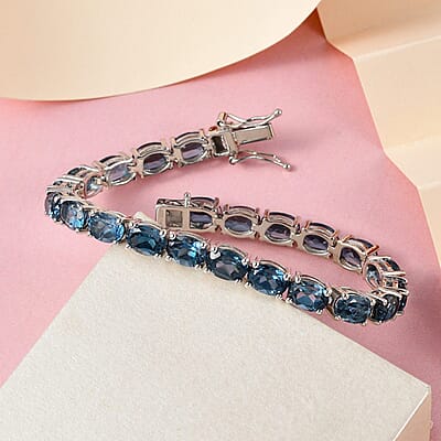 London Blue Topaz Tennis Bracelet in Platinum Over Sterling Silver (6.50 In) 20.90 ctw