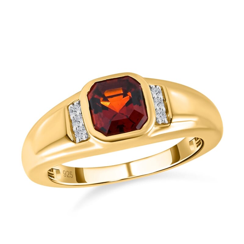 Cherry Citrine and White Zircon 1.10 ctw Ring in Vermeil Yellow Gold Over Sterling Silver (Size 11.5)