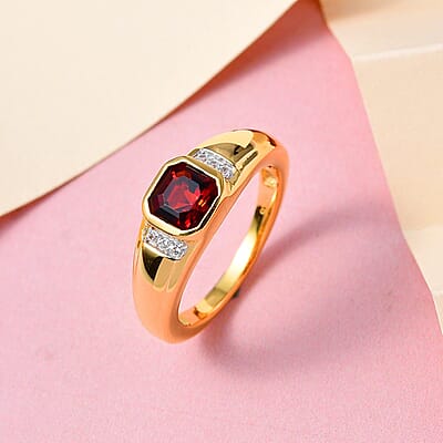 Cherry Citrine and White Zircon 1.10 ctw Ring in Vermeil Yellow Gold Over Sterling Silver (Size 11.5)