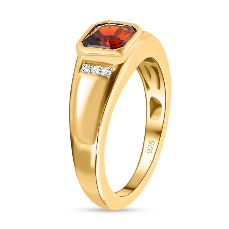 Cherry Citrine and White Zircon 1.10 ctw Ring in Vermeil Yellow Gold Over Sterling Silver (Size 11.5)