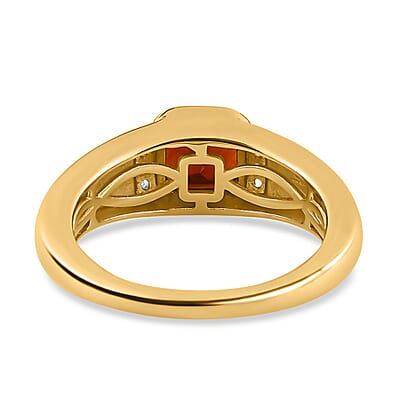 Cherry Citrine and White Zircon 1.10 ctw Ring in Vermeil Yellow Gold Over Sterling Silver (Size 11.5)