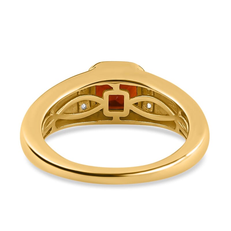 Cherry Citrine and White Zircon 1.10 ctw Ring in Vermeil Yellow Gold Over Sterling Silver (Size 11.5)