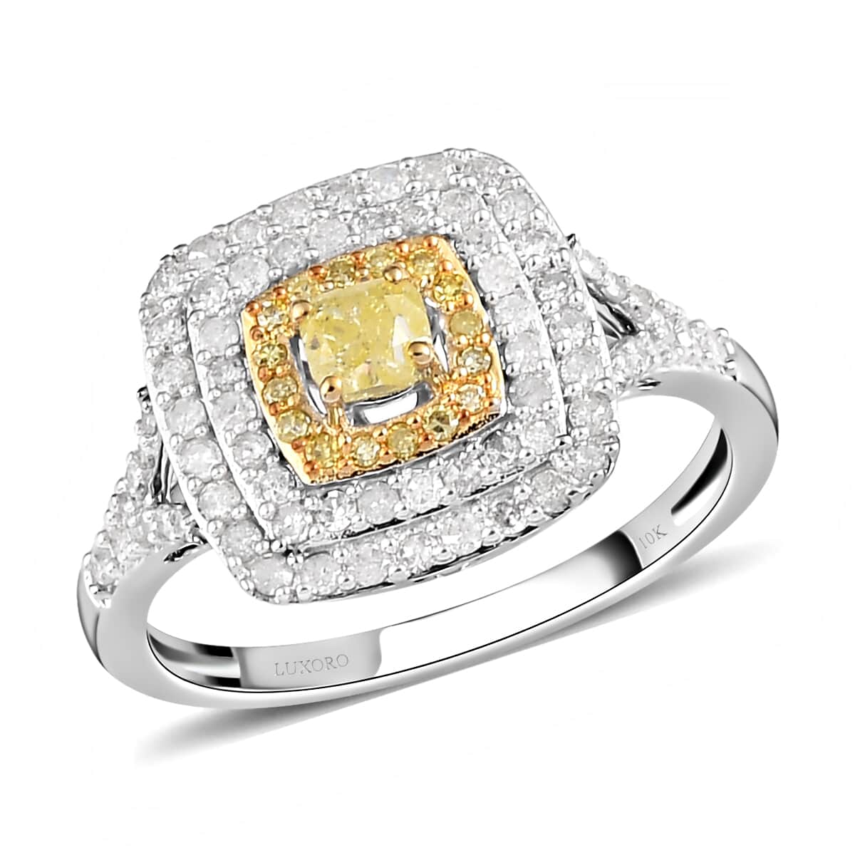 Luxoro 10K White Gold I3 Natural Yellow and Diamond Ring (Size 7.0) 0.60 ctw image number 0