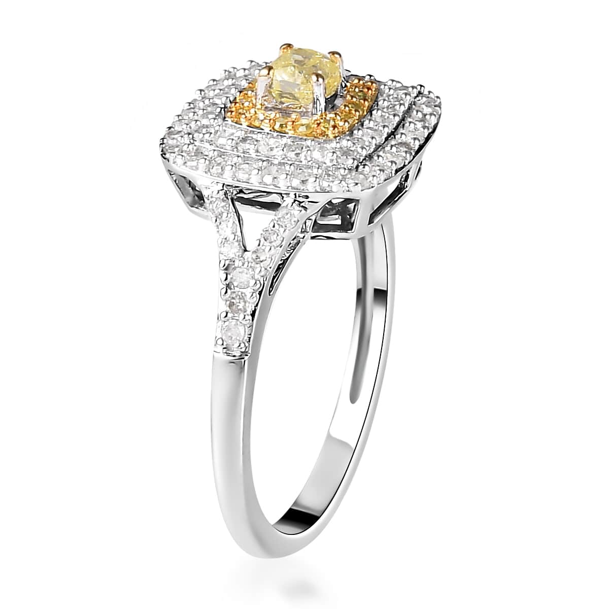 Luxoro 10K White Gold I3 Natural Yellow and Diamond Ring (Size 7.0) 0.60 ctw image number 3