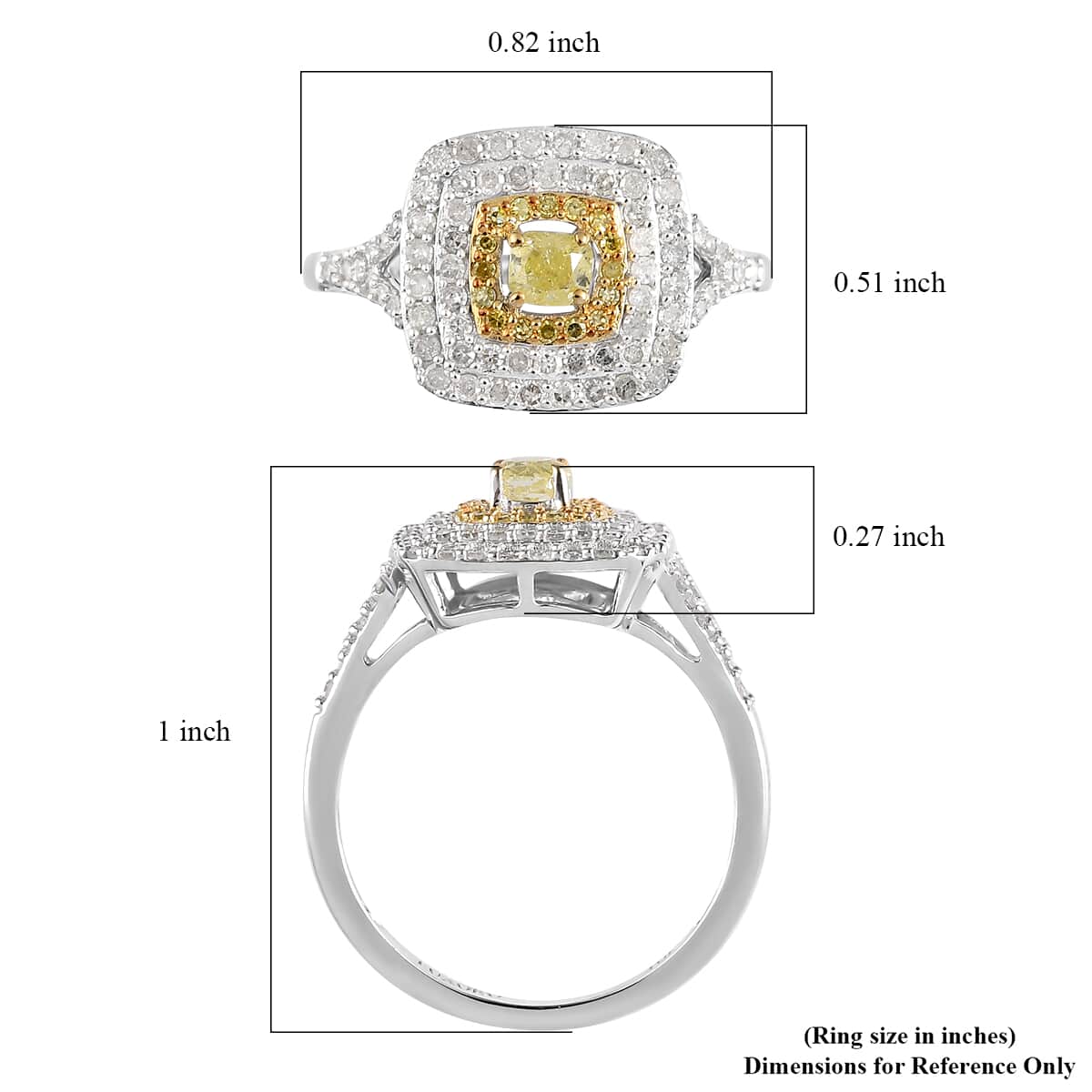 Luxoro 10K White Gold I3 Natural Yellow and Diamond Ring (Size 7.0) 0.60 ctw image number 5