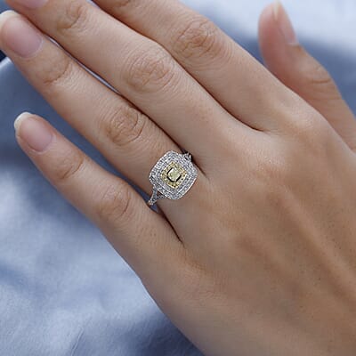 Luxoro 10K White Gold I3 Natural Yellow and Diamond Ring (Size 8.0) 0.60 ctw