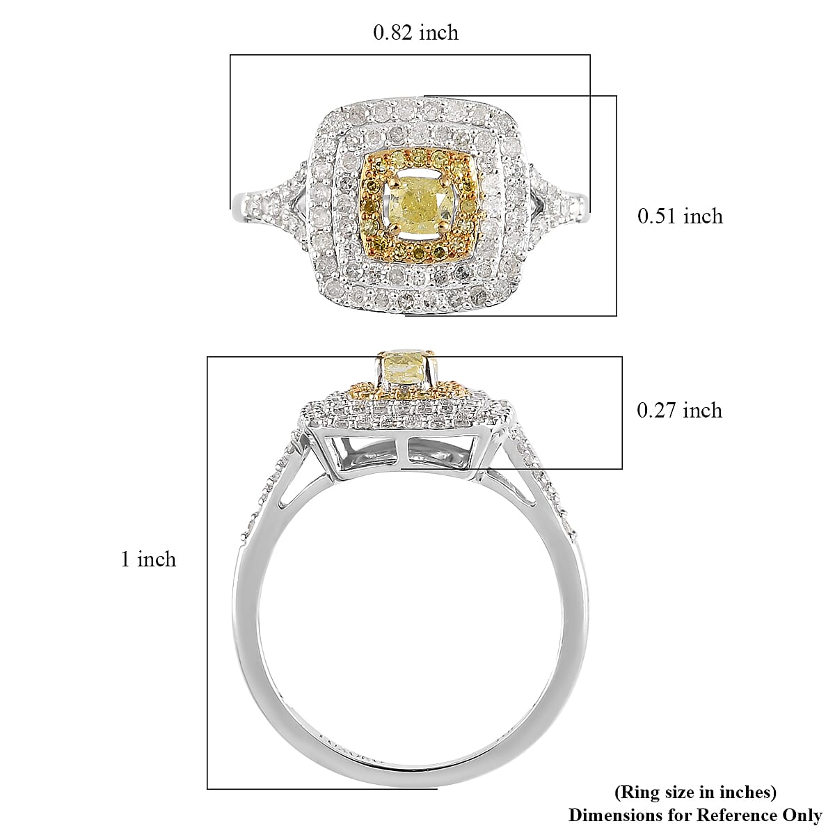 Luxoro 10K White Gold I3 Natural Yellow and Diamond Ring (Size 8.0) 0.60 ctw