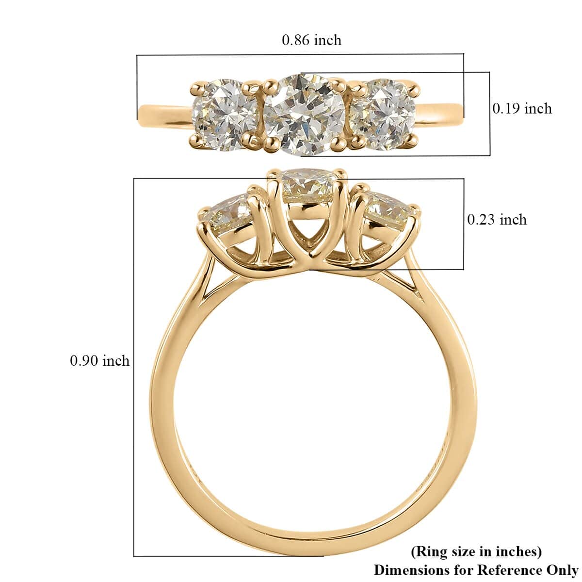 Luxoro 10K Yellow Gold Natural Yellow Diamond I3 Trilogy Ring (Size 6.0) 1.00 ctw image number 5