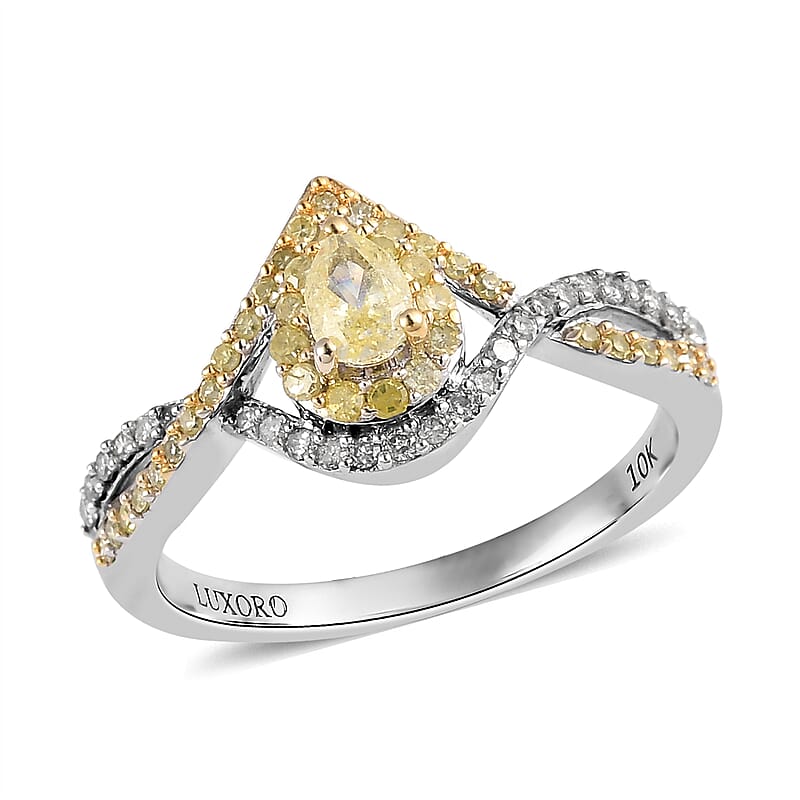 Luxoro 10K White Gold I3 Natural Yellow and White Diamond Infinity Band Ring (Size 6.0) 0.50 ctw