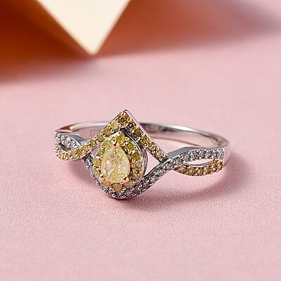 Luxoro 10K White Gold I3 Natural Yellow and White Diamond Infinity Band Ring (Size 6.0) 0.50 ctw