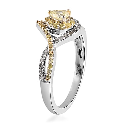 Luxoro 10K White Gold I3 Natural Yellow and White Diamond Infinity Band Ring (Size 6.0) 0.50 ctw