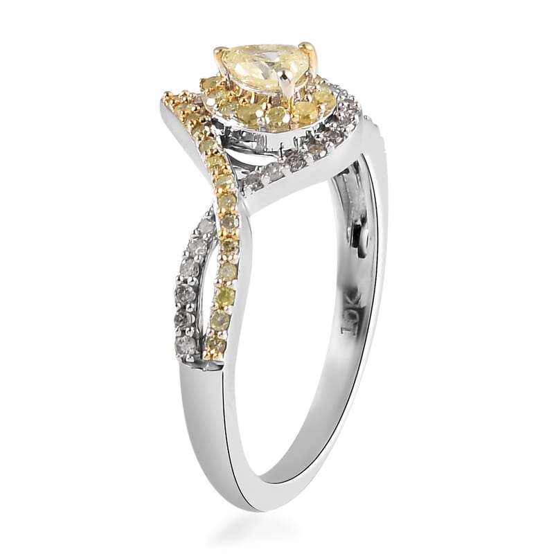 Luxoro 10K White Gold I3 Natural Yellow and White Diamond Infinity Band Ring (Size 6.0) 0.50 ctw