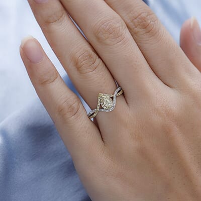 Luxoro 10K White Gold I3 Natural Yellow and White Diamond Infinity Band Ring (Size 7.0) 0.50 ctw