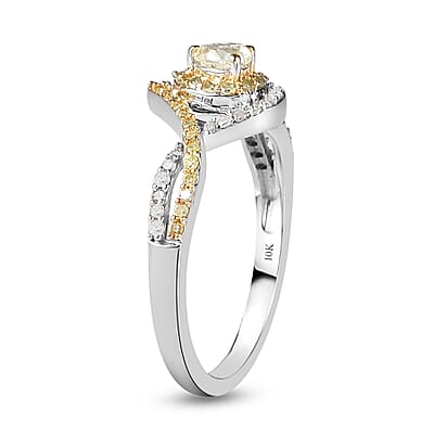 Luxoro 10K White Gold I3 Natural Yellow and White Diamond Infinity Band Ring (Size 7.0) 0.50 ctw